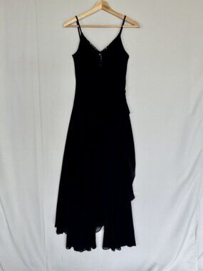 Orna Farho Paris Black Sequin Strap Sheer Dress Overlay Wide Leg Jumpsuit Small